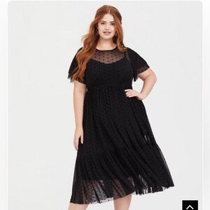 TORRID Tiered Midi Dress - Soft Mesh Spotted Black Size 0